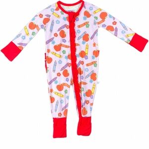 POPPY KIDS CO Baby Girl Back To School Bamboo Ruffle Romper/Sleeper - 0-3M
